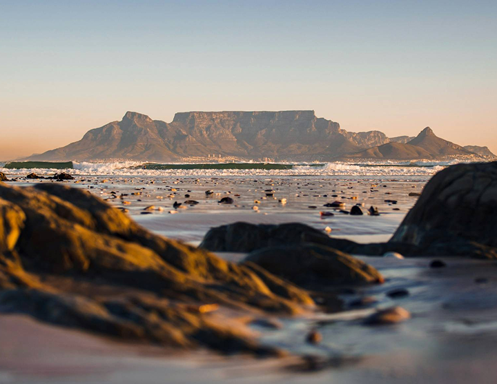 Table View beach with Table Mountain at sunset